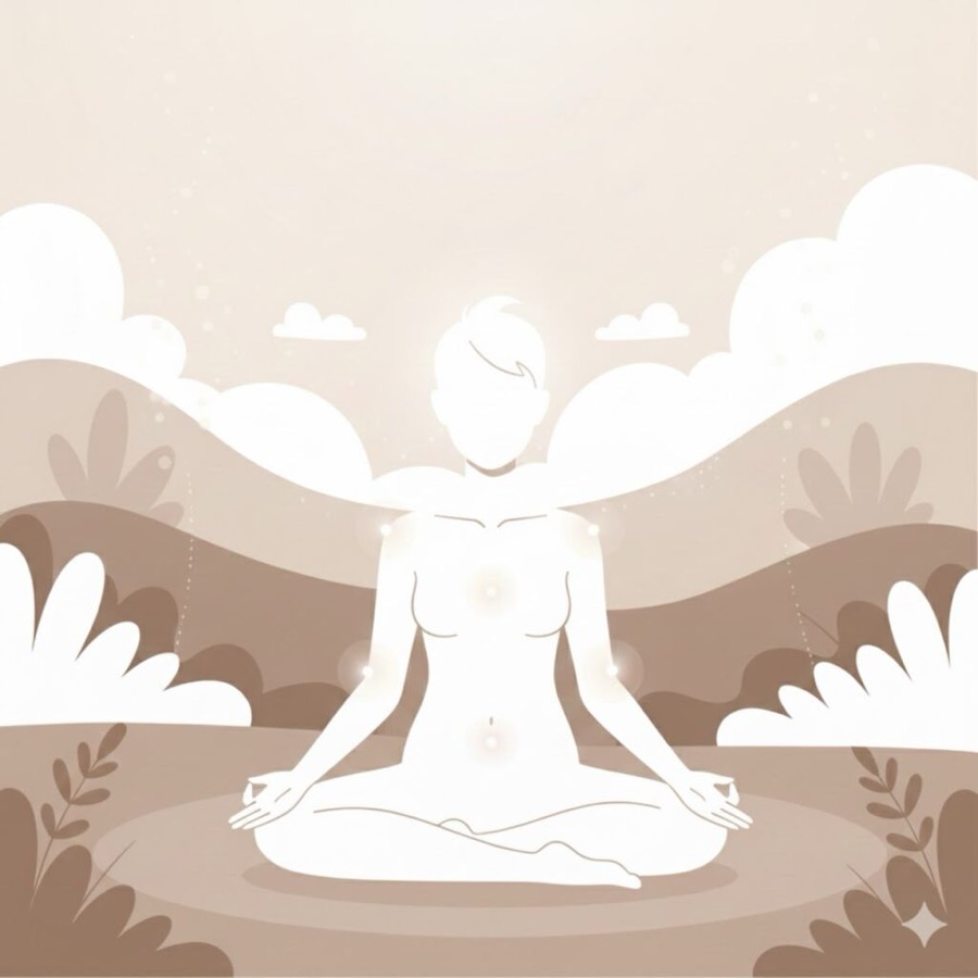 Ilustración de una persona meditando en un entorno natural